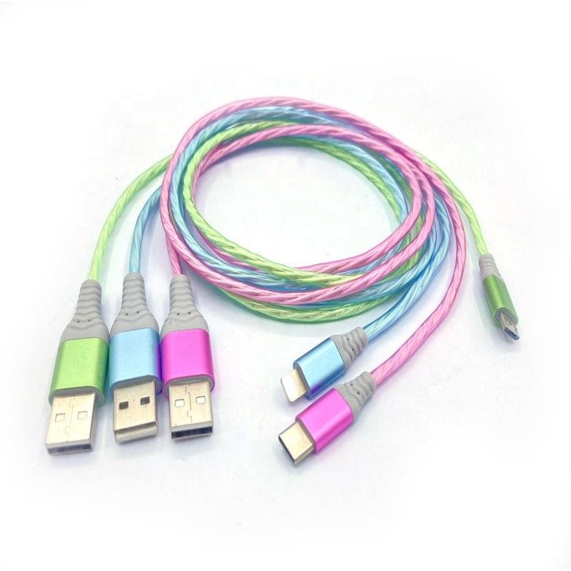 Il carico veloce cabla 3 IN 1 tipo cavo infiammante di carico variopinto del fulmine del cavo di C 3A il LED USB