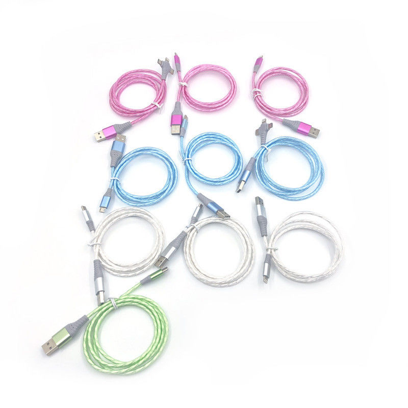 Il carico veloce cabla 3 IN 1 tipo cavo infiammante di carico variopinto del fulmine del cavo di C 3A il LED USB