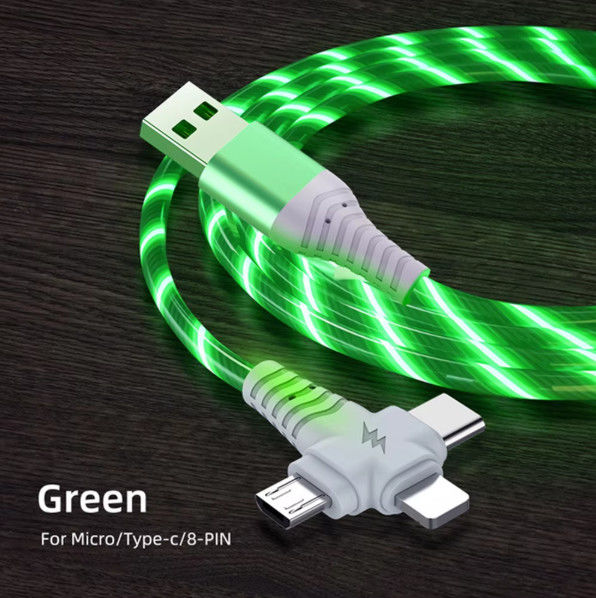 3in1 Flow Luminous Lighting cavo USB per Samsung 3 in 1 2in1 LED Micro USB Tipo C caricabatterie 8Pin filo per iPhone Huawei Xiaomi