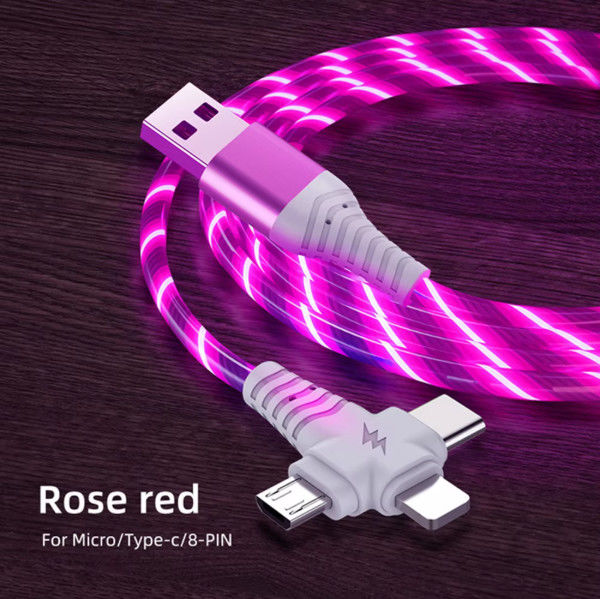 3in1 Flow Luminous Lighting cavo USB per Samsung 3 in 1 2in1 LED Micro USB Tipo C caricabatterie 8Pin filo per iPhone Huawei Xiaomi