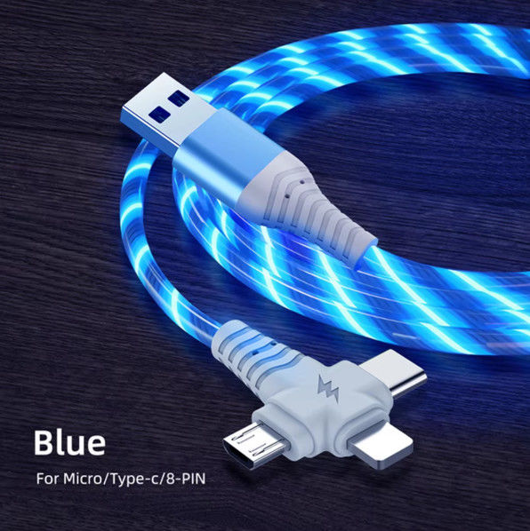 3in1 Flow Luminous Lighting cavo USB per Samsung 3 in 1 2in1 LED Micro USB Tipo C caricabatterie 8Pin filo per iPhone Huawei Xiaomi