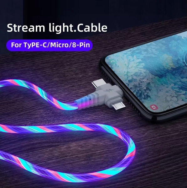 3in1 Flow Luminous Lighting cavo USB per Samsung 3 in 1 2in1 LED Micro USB Tipo C caricabatterie 8Pin filo per iPhone Huawei Xiaomi