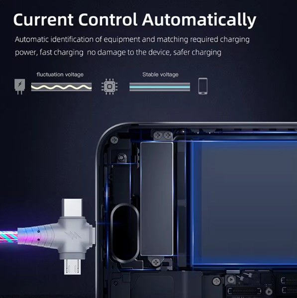 3in1 Flow Luminous Lighting cavo USB per Samsung 3 in 1 2in1 LED Micro USB Tipo C caricabatterie 8Pin filo per iPhone Huawei Xiaomi
