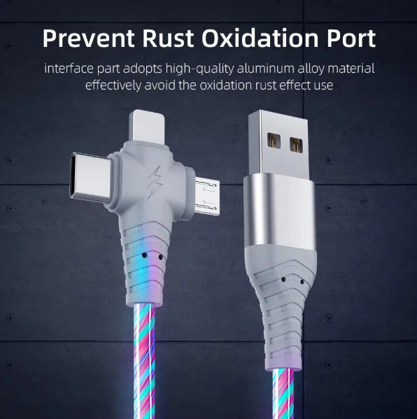 3in1 Flow Luminous Lighting cavo USB per Samsung 3 in 1 2in1 LED Micro USB Tipo C caricabatterie 8Pin filo per iPhone Huawei Xiaomi